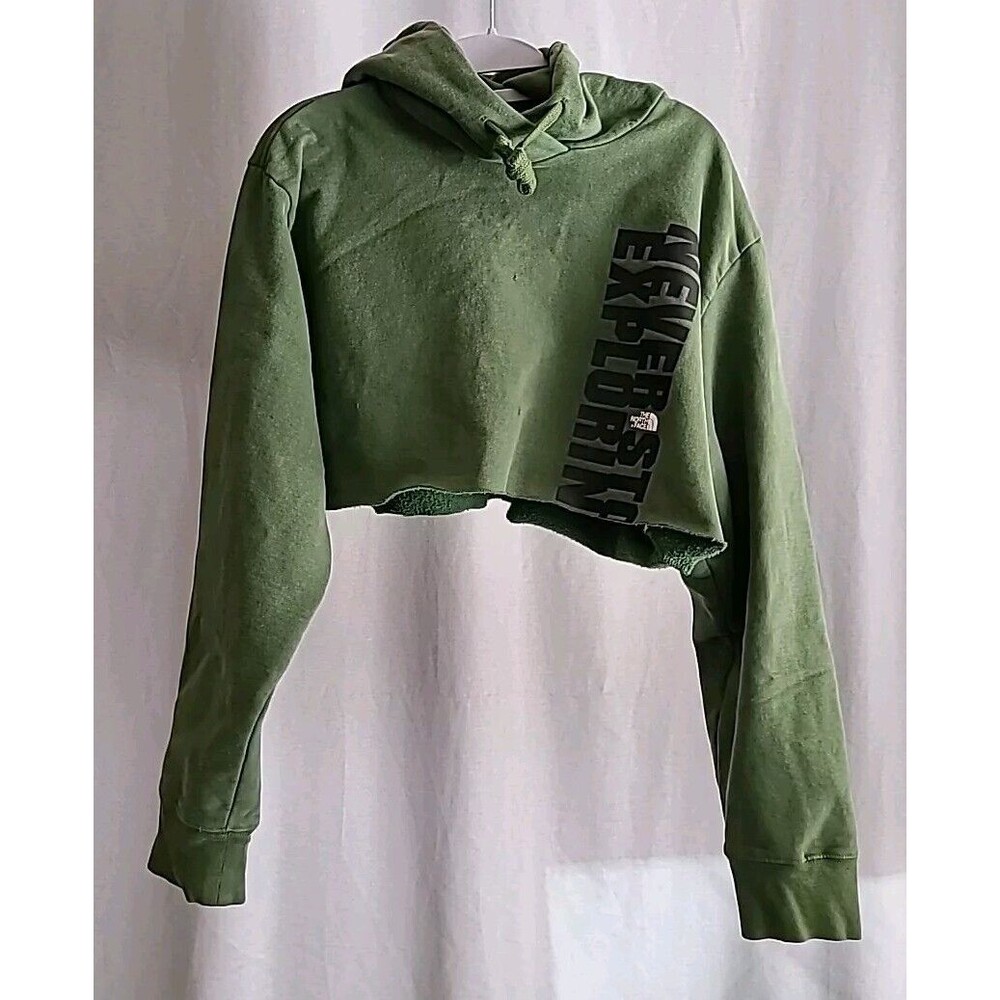 The North Face Hoodie Unisex XL Green Never Stop Exploring Sweatshirt Cropped